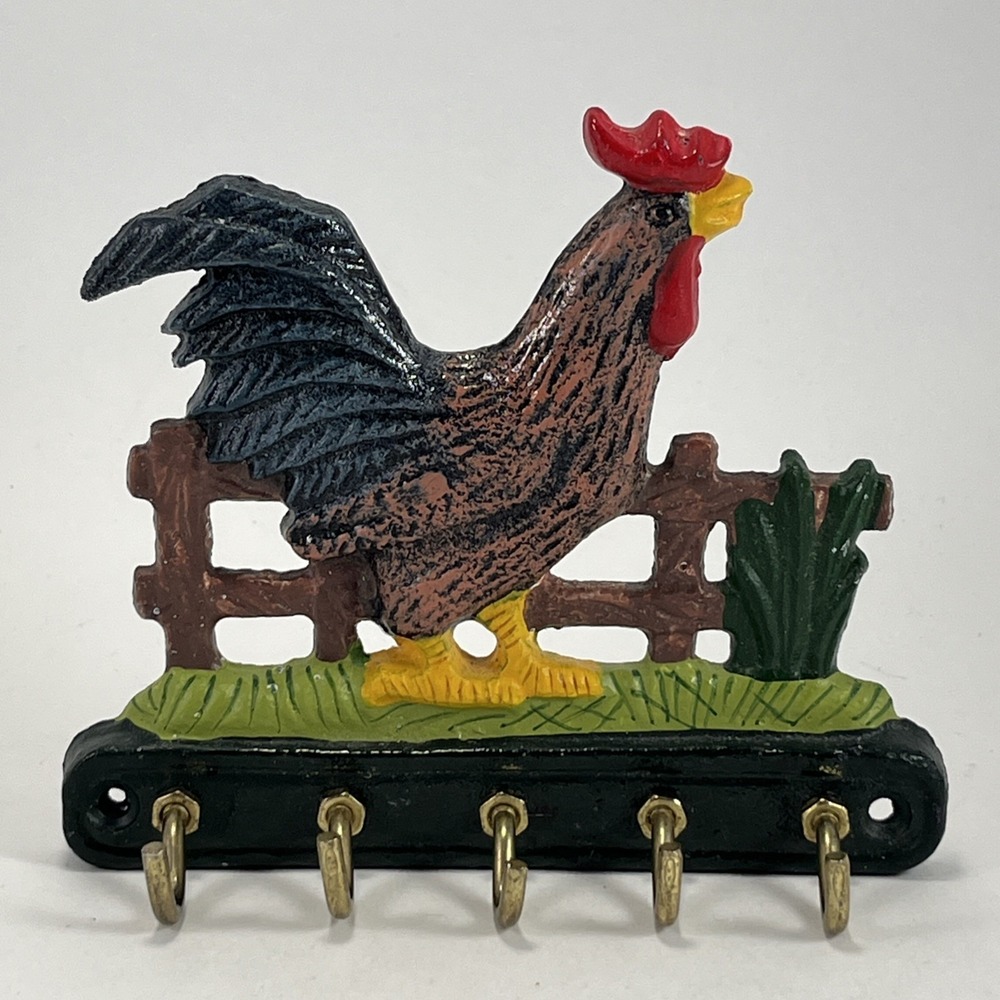 Cast Iron Rooster Key Hook Wall Hanging Vintage Chicken Granny Cottagecore Decor